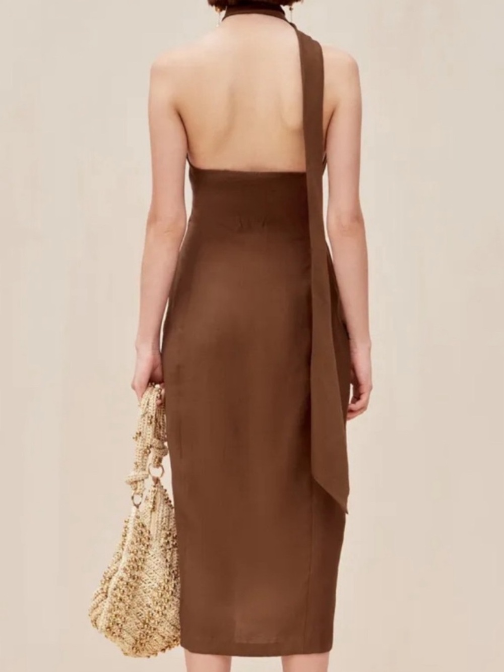 Cult Gaia Romia Brown Midi Dress with Neck Tie NWT - Picture 3 of 9